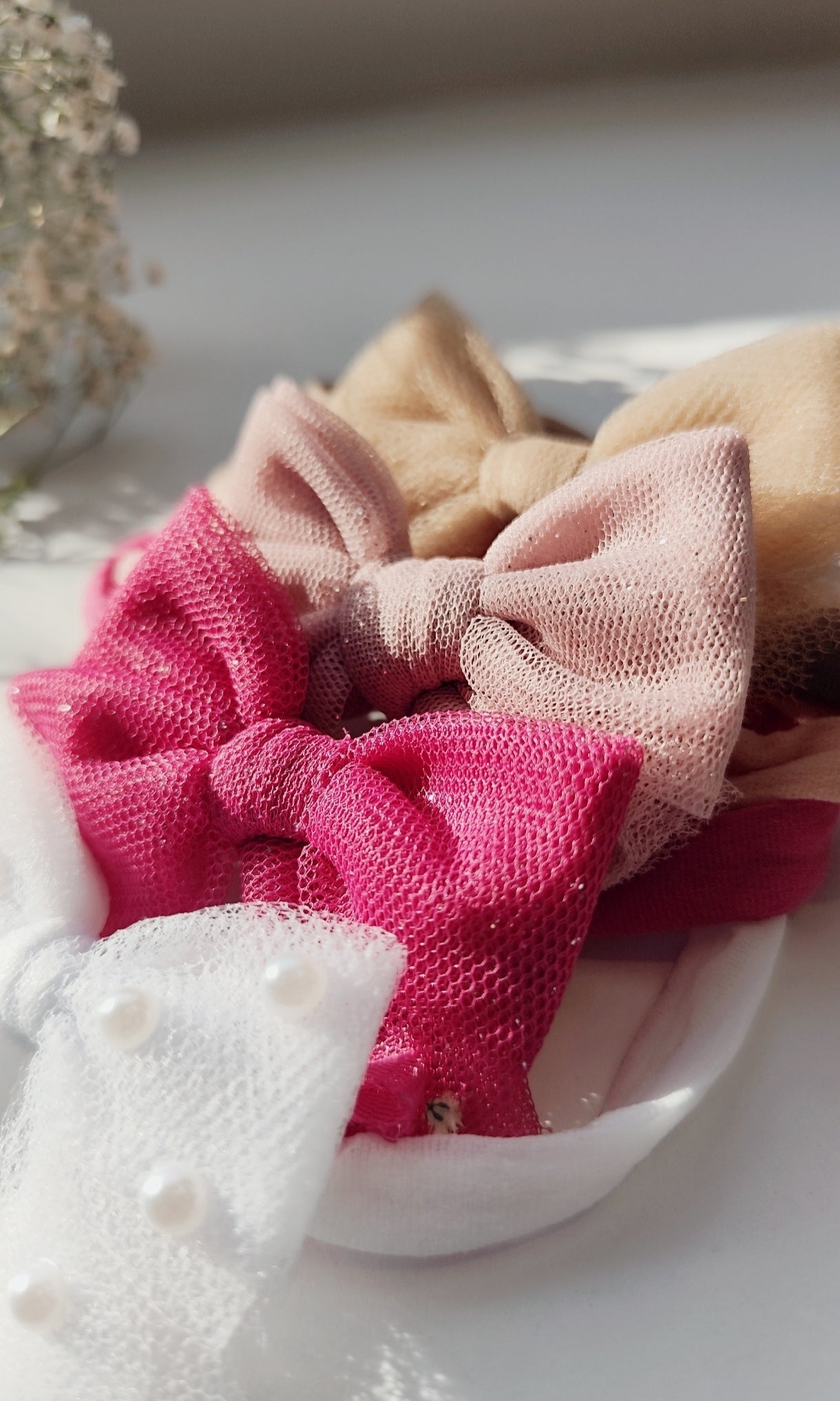 Kit 5 Laços Tule Premium Glitter